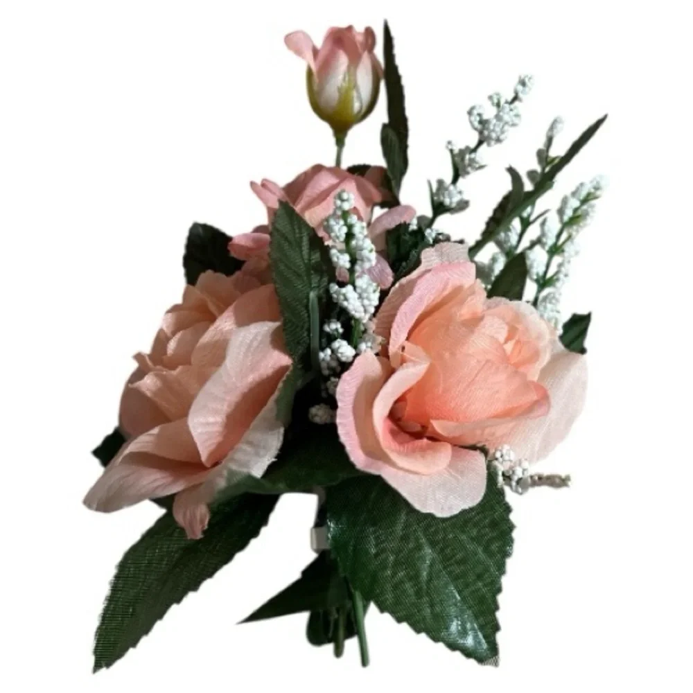 Elegant Peach artificial Floral wristband corsage or pin on corsage Arrangement
